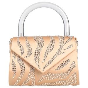 Gedebe apricot satin bag with crystal rhinestoned tiger print and plexi handle